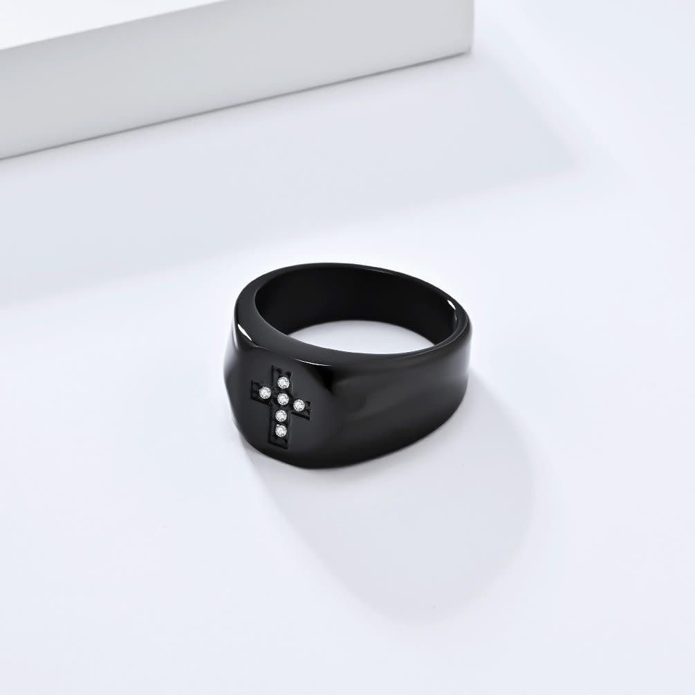 Christianartworkshop Tri-Finish Thick Band Cross Zircon Ring: A Symbol of Unbreakable Faith & Grace - Black - US 13 - image 5