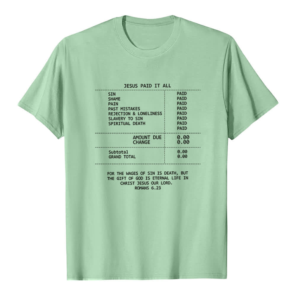 Christianartworkshop Jesus Paid It All Receipt Premium T-Shirt - Light Green - 2XL - image 3