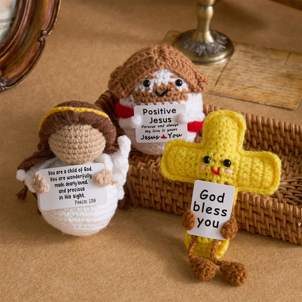 Christianartworkshop Crocheted Q-Version Jesus & Angel & Cross Set: Emblem of Divine Joy & Grace - Set of 3 - image 0