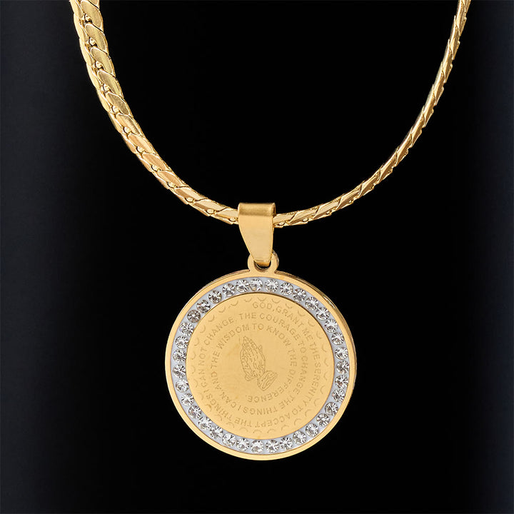 Christianartworkshop Zircon-Framed Praying Hands Scripture Necklace: Emblem of Divine Humility - image 2