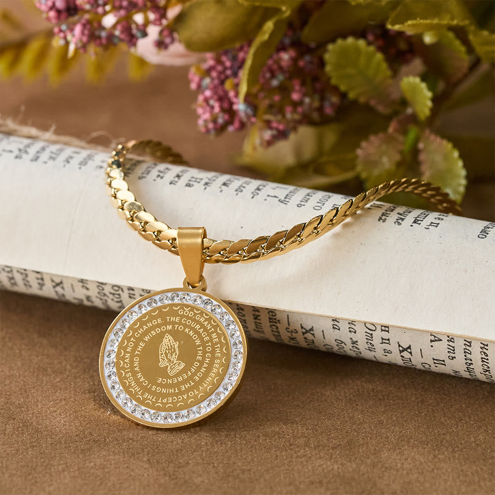 Christianartworkshop Zircon-Framed Praying Hands Scripture Necklace: Emblem of Divine Humility - Golden - image 0