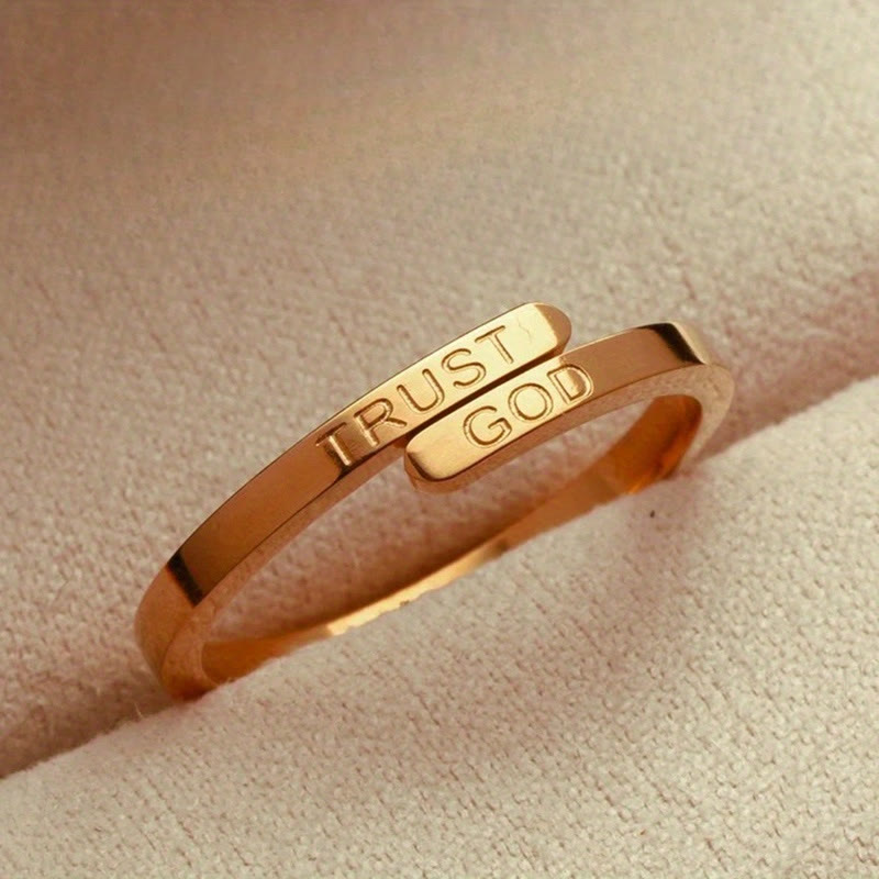Christianartworkshop TRUST GOD Split-Band Ring: Steady Companion of Divine Trust - Golden(Suitable for AU Size L1/2 - AU Size Z) - image 0