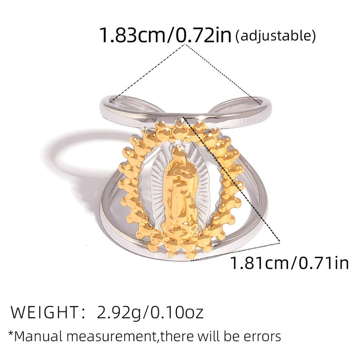 Christianartworkshop Tri-Color Hollow Frame Our Lady Band Ring: A Symbol of Divine Light & Devotion - Silver & Golden - image 5