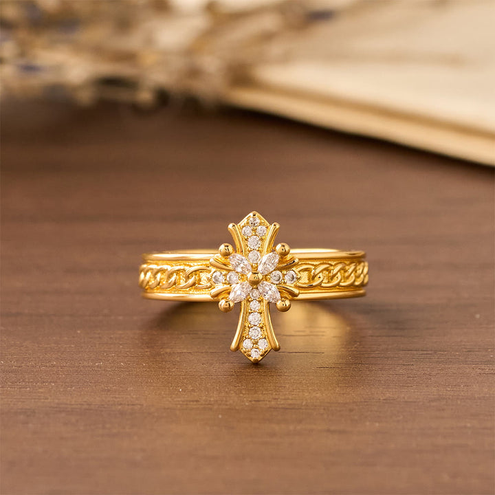 Christianartworkshop Zircon Cross Enamel Fleur-de-Lis Ring Set: Emblem of Divine Purity & Redemption - image 2