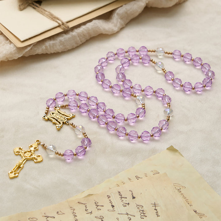 Christianartworkshop Faceted Purple Glass Rosary with Our Lady Medal: Emblem of Divine Light & Marian Grace - image 4