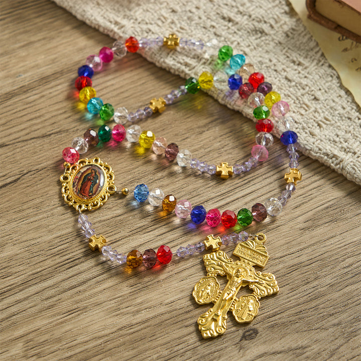Christianartworkshop Multi-Color Flat Glass Bead Rosary: Emblem of Divine Grace & Diversity - image 3