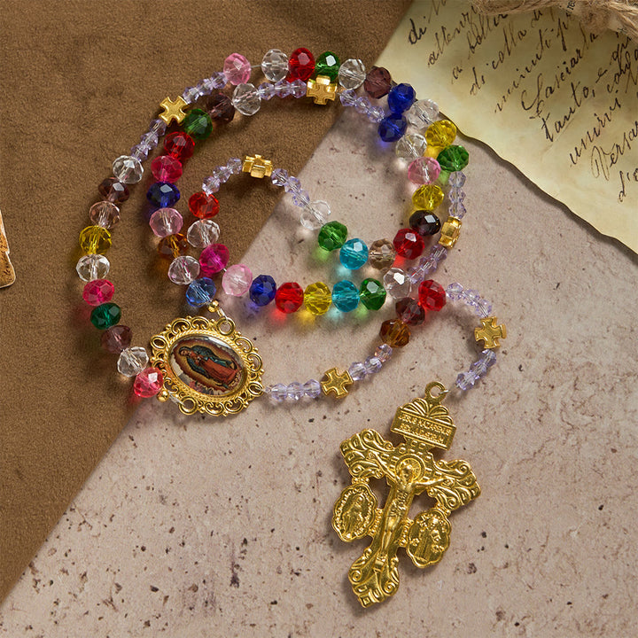 Christianartworkshop Multi-Color Flat Glass Bead Rosary: Emblem of Divine Grace & Diversity - image 2