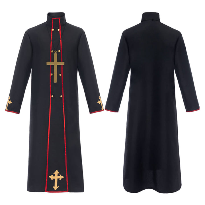 Christianartworkshop Double - Breasted Clergy Robe with Golden Cross & Red Trim - image 3