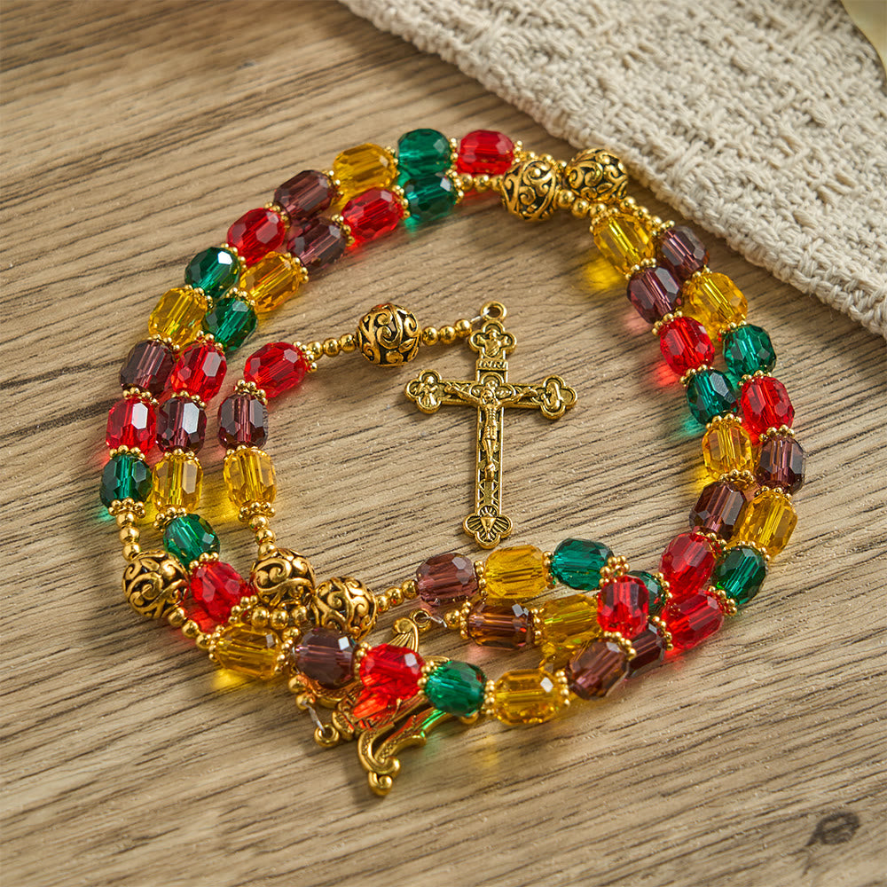 Christianartworkshop Multi-Color Cylindrical Crystal Bead Rosary: Emblem of Divine Joy & Diversity - image 2