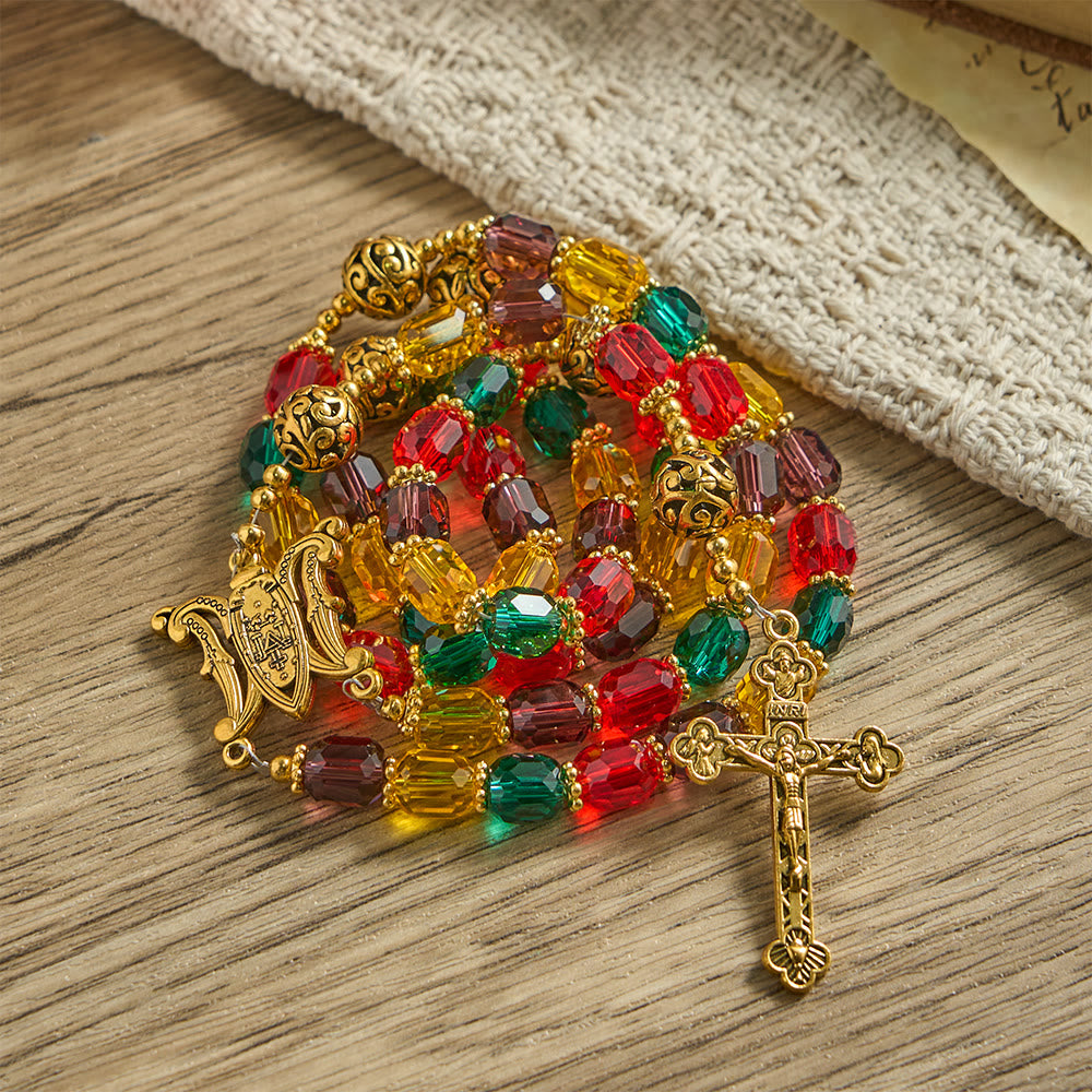 Christianartworkshop Multi-Color Cylindrical Crystal Bead Rosary: Emblem of Divine Joy & Diversity - image 4