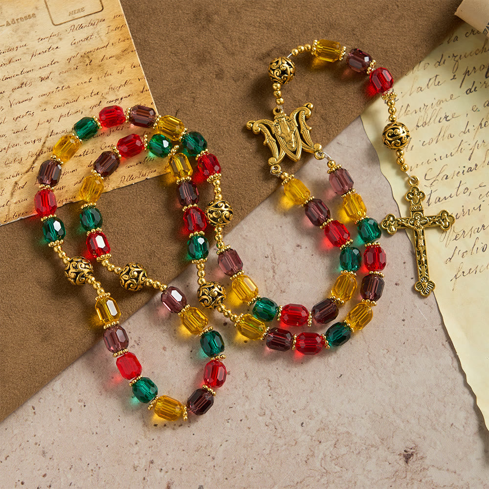 Christianartworkshop Multi-Color Cylindrical Crystal Bead Rosary: Emblem of Divine Joy & Diversity - image 3