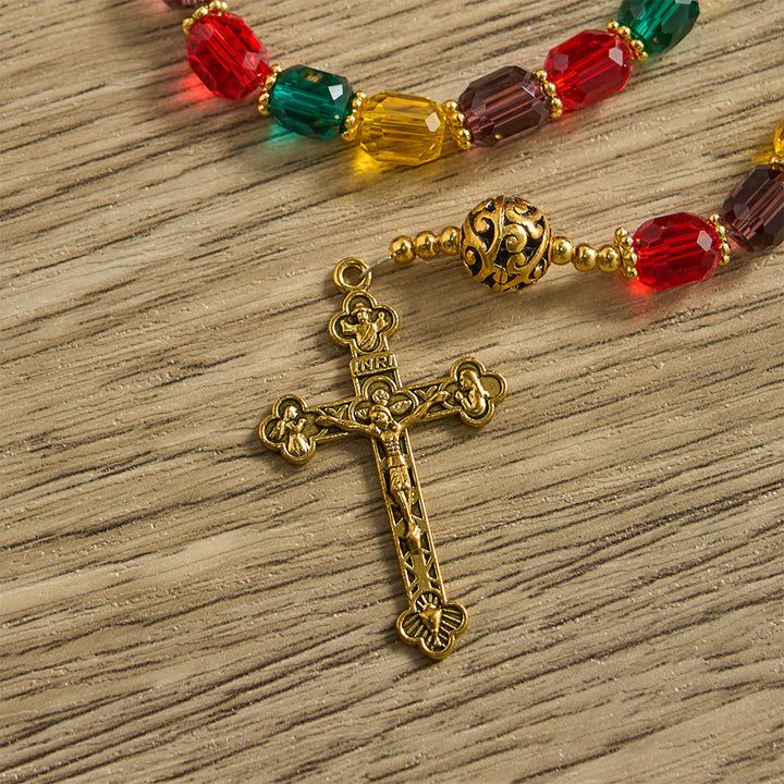 Christianartworkshop Multi-Color Cylindrical Crystal Bead Rosary: Emblem of Divine Joy & Diversity - image 8