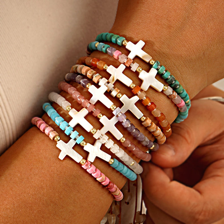 Christianartworkshop Hollow Cross Natural Stone Bead Friendship Bracelet: Icon of Spiritual Devotion  - image 0
