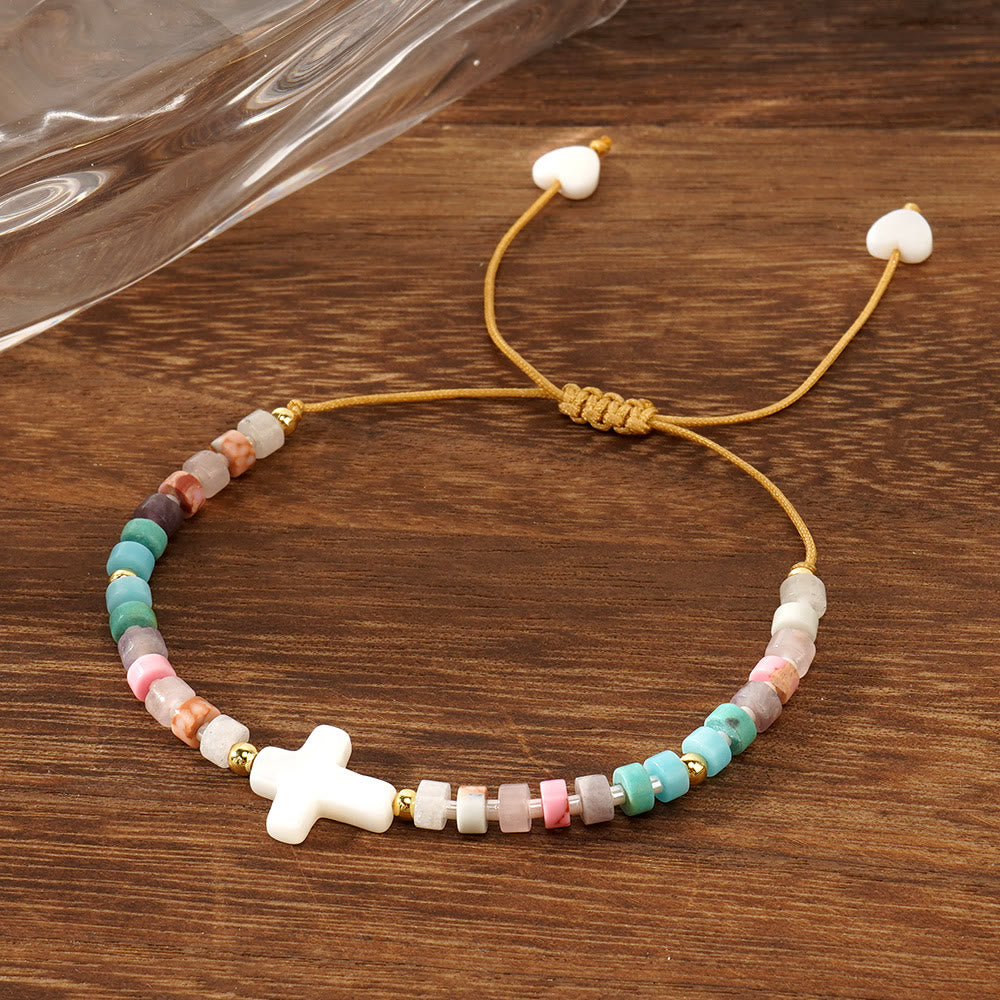 Christianartworkshop Hollow Cross Natural Stone Bead Friendship Bracelet: Icon of Spiritual Devotion  - image 5
