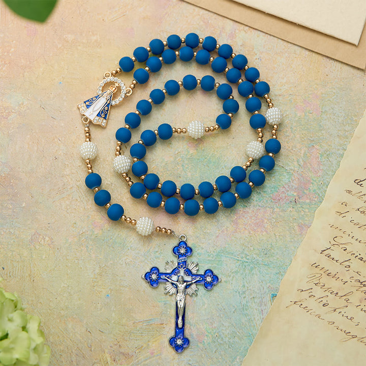 Christianartworkshop Matte Blue Rubber Bead Rosary with Our Lady of Aparecida Medal - Our Lady & Crucifix - image 0