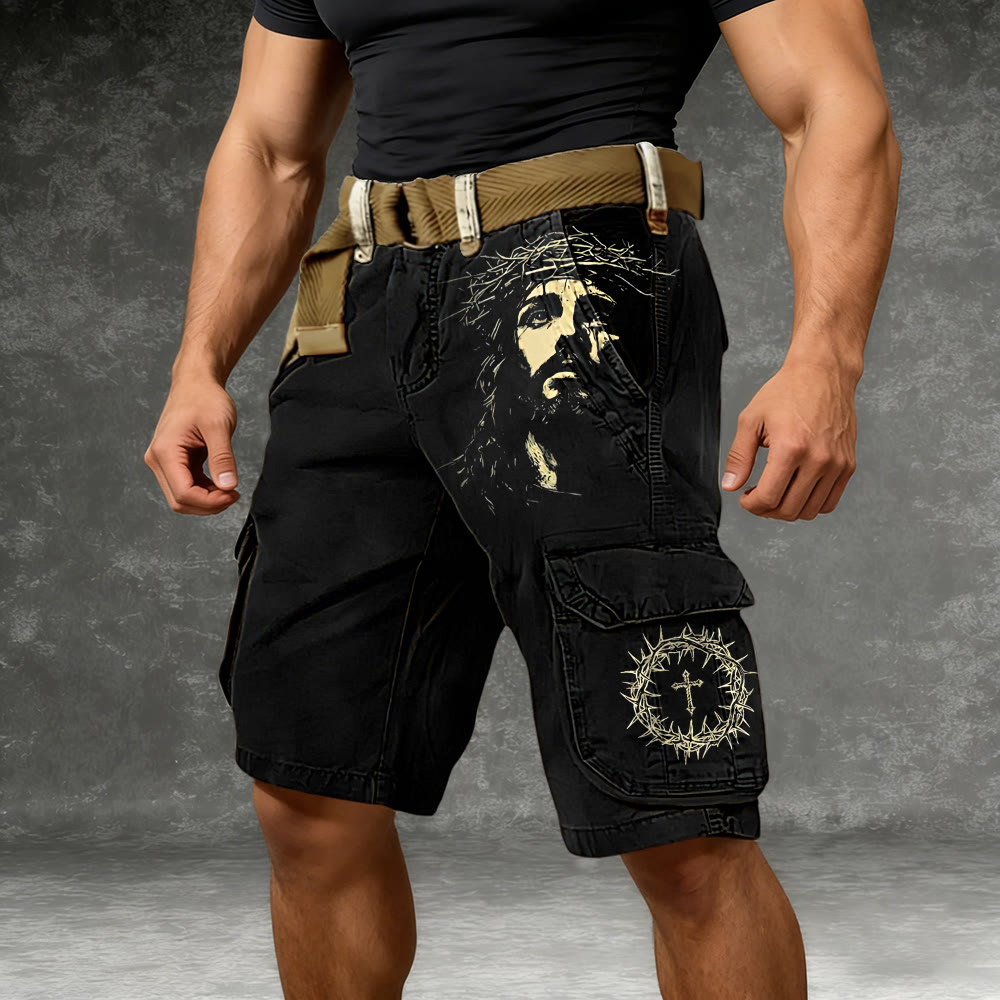 Christianartworkshop Jesus Thorn Crown Print Cargo Shorts - image 1