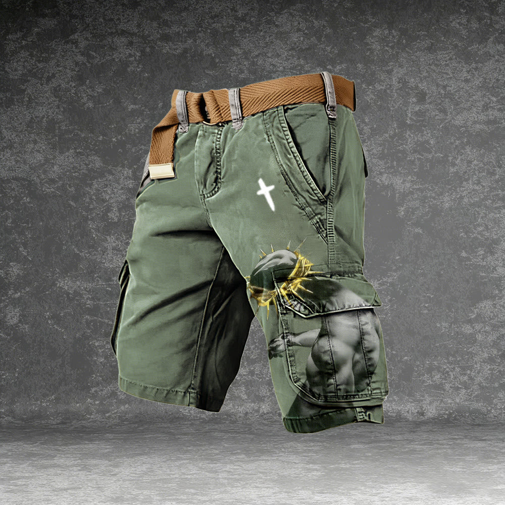 Christianartworkshop Cross & Thorn Patch Cargo Shorts - 5XL - image 0