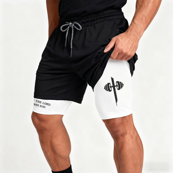 Christianartworkshop Ephesians 6:10 Strong In The Lord Barbell Cross Performance Shorts - image 3