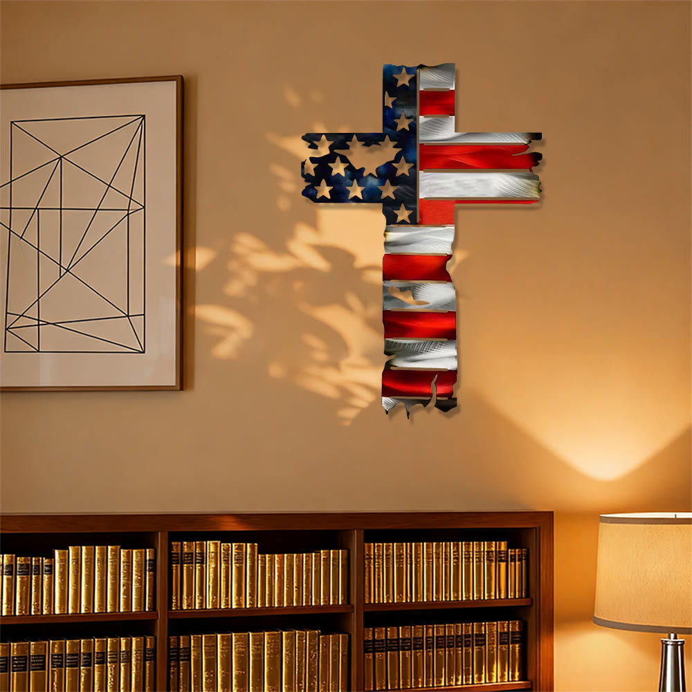 Christianartworkshop Rustic American Flag Patriotic Cross Metal Wall Decor: A Symbol Of Fearless Faith - image 3