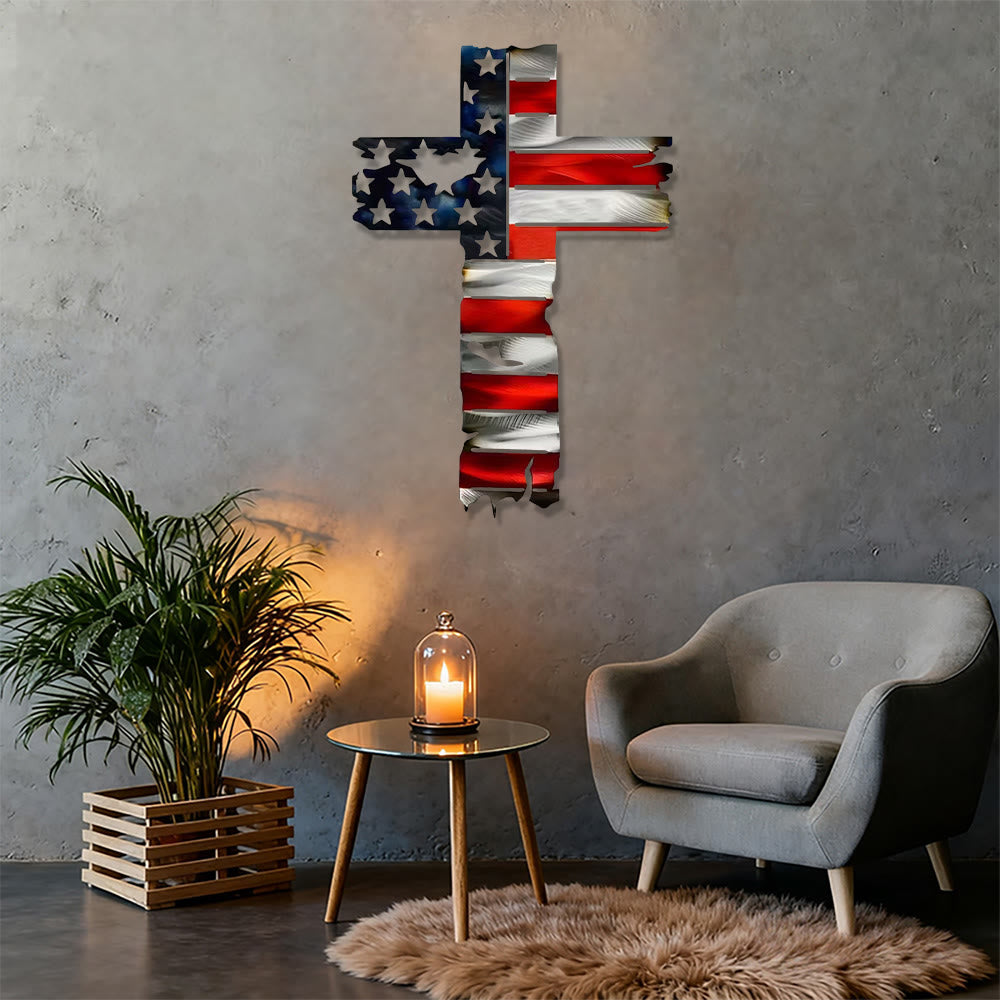 Christianartworkshop Rustic American Flag Patriotic Cross Metal Wall Decor: A Symbol Of Fearless Faith - image 2