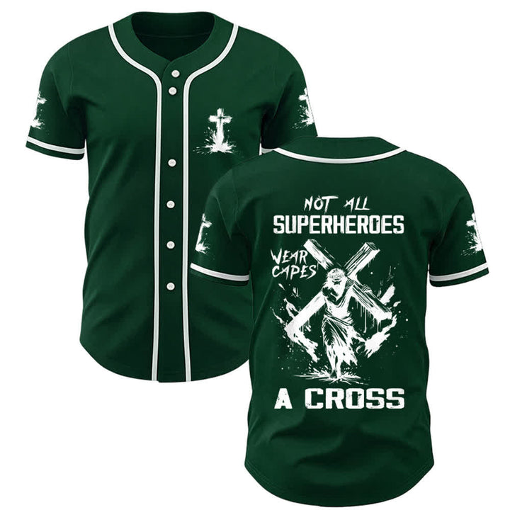 Christianartworkshop Not All Superheroes Wear Capes A Cross Unisex Baseball Jersey - Green - 5XL - image 22