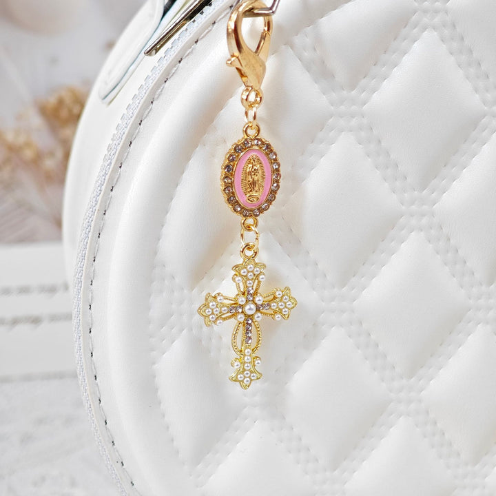 Christianartworkshop Ornate Our Lady Medallion Cross Keychain: Emblem Of Redemption & Spiritual Protection - Pink - image 3
