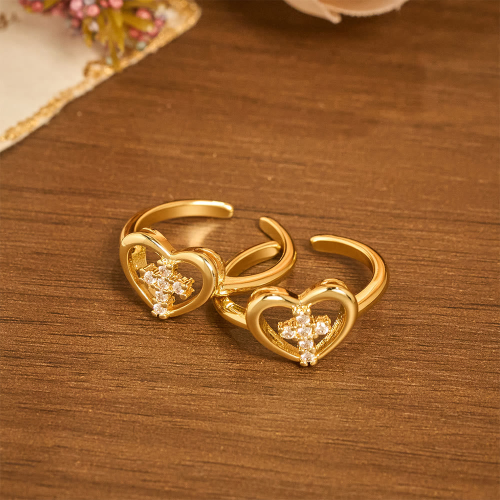 Christianartworkshop Elegant Heart Cross Open Ring: Emblem Of Devoted Faith & Heavenly Guidance - image 6