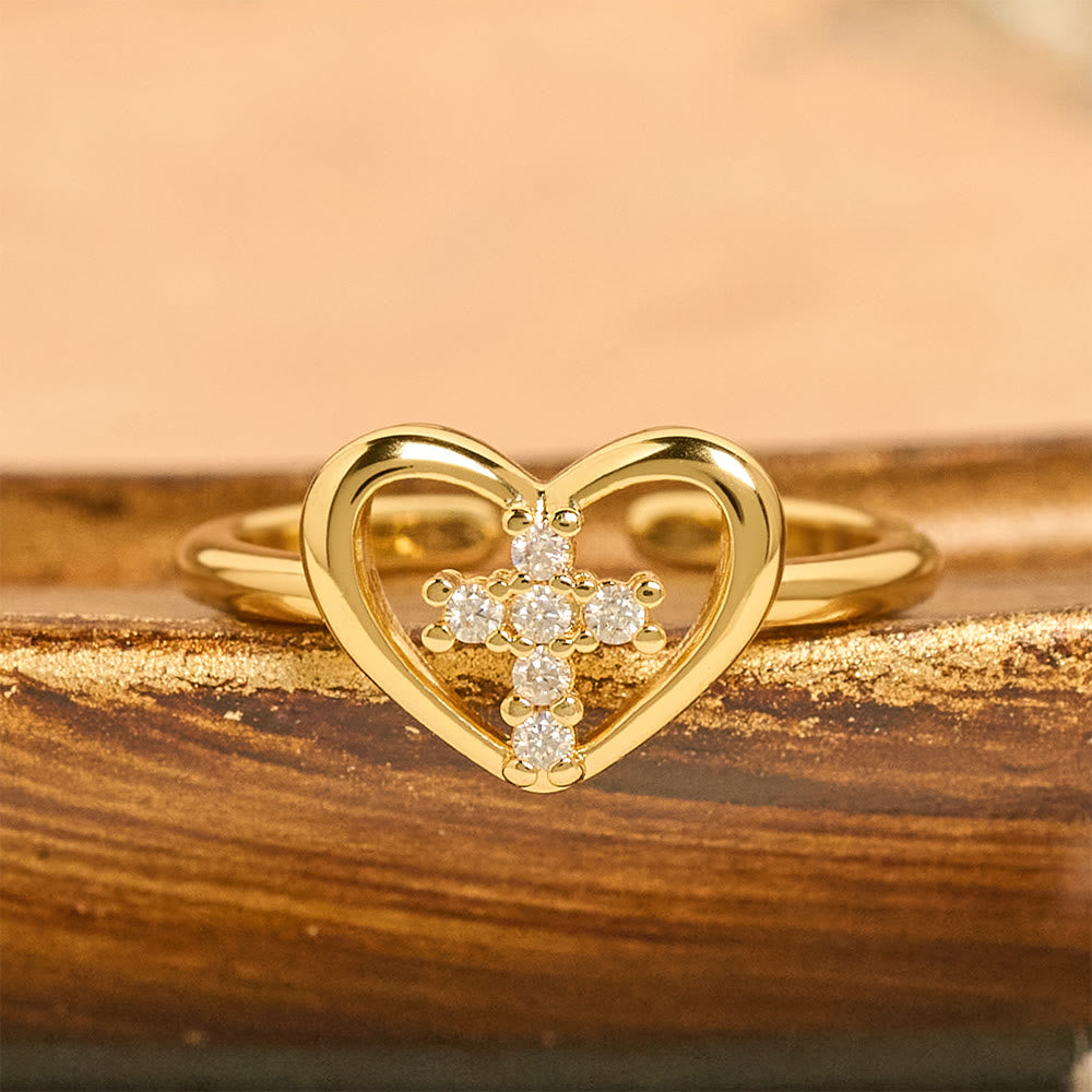 Christianartworkshop Elegant Heart Cross Open Ring: Emblem Of Devoted Faith & Heavenly Guidance - image 2