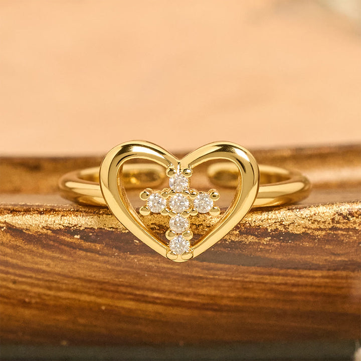 Christianartworkshop Elegant Heart Cross Open Ring: Emblem Of Devoted Faith & Heavenly Guidance - image 2