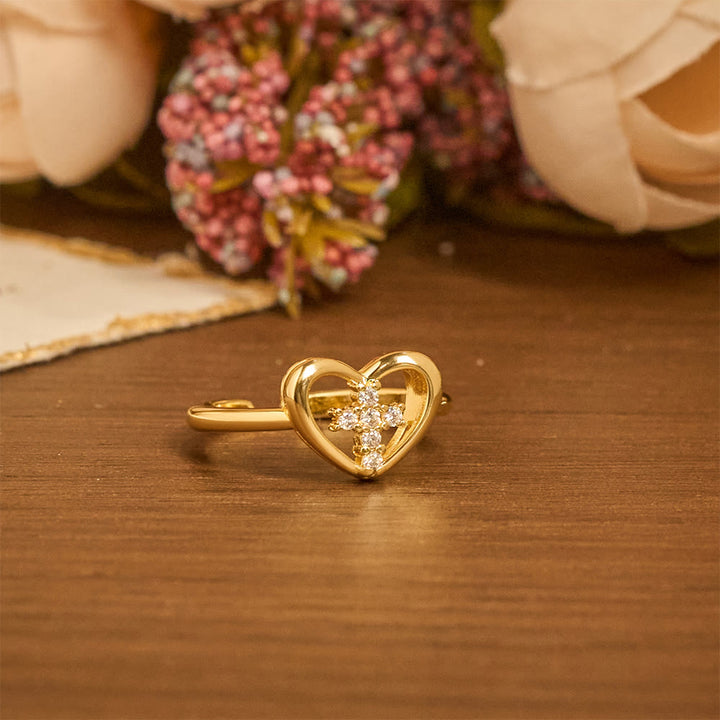 Christianartworkshop Elegant Heart Cross Open Ring: Emblem Of Devoted Faith & Heavenly Guidance - image 5