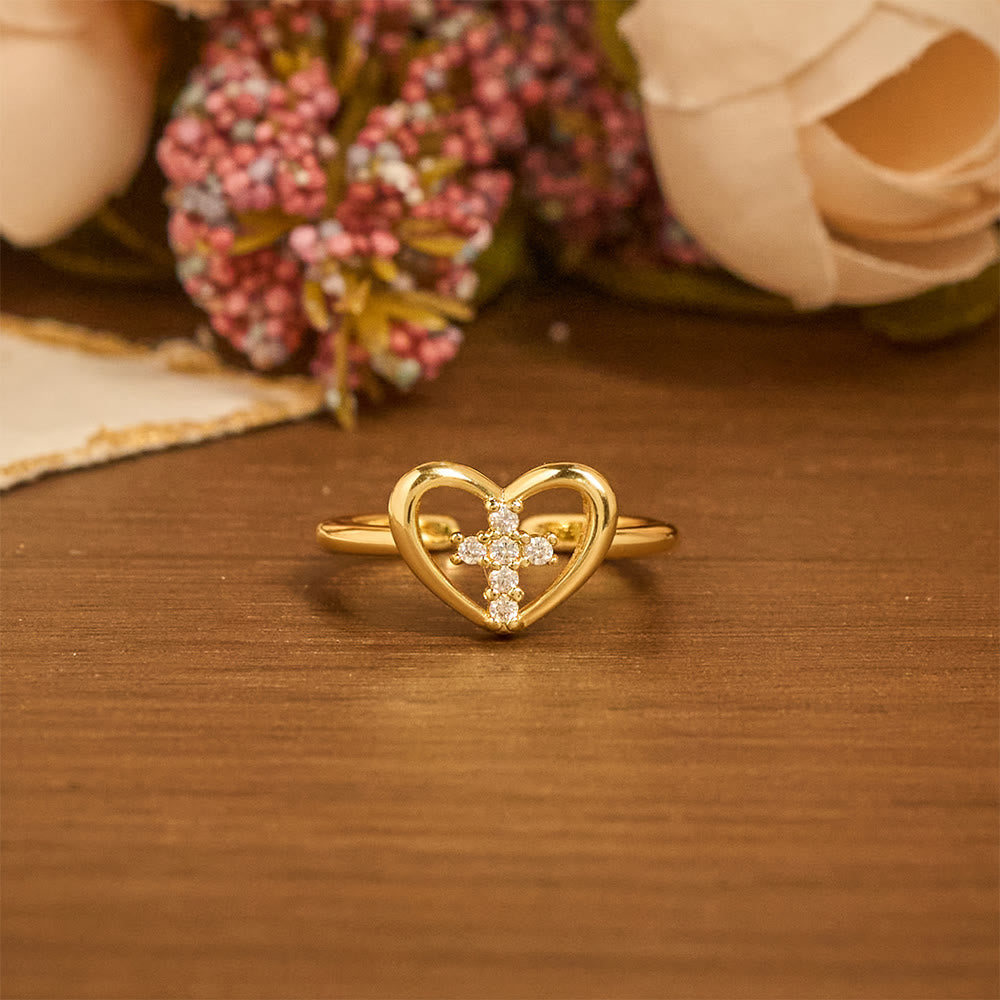 Christianartworkshop Elegant Heart Cross Open Ring: Emblem Of Devoted Faith & Heavenly Guidance - image 4