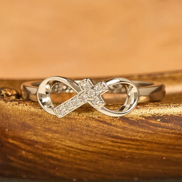 Christianartworkshop Elegant Infinity Cross Open Ring with Engraving: Emblem of Spiritual Strength & Divine Guidance - image 2