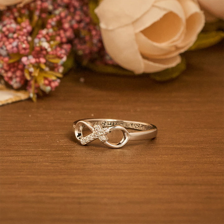Christianartworkshop Elegant Infinity Cross Open Ring with Engraving: Emblem of Spiritual Strength & Divine Guidance - image 3