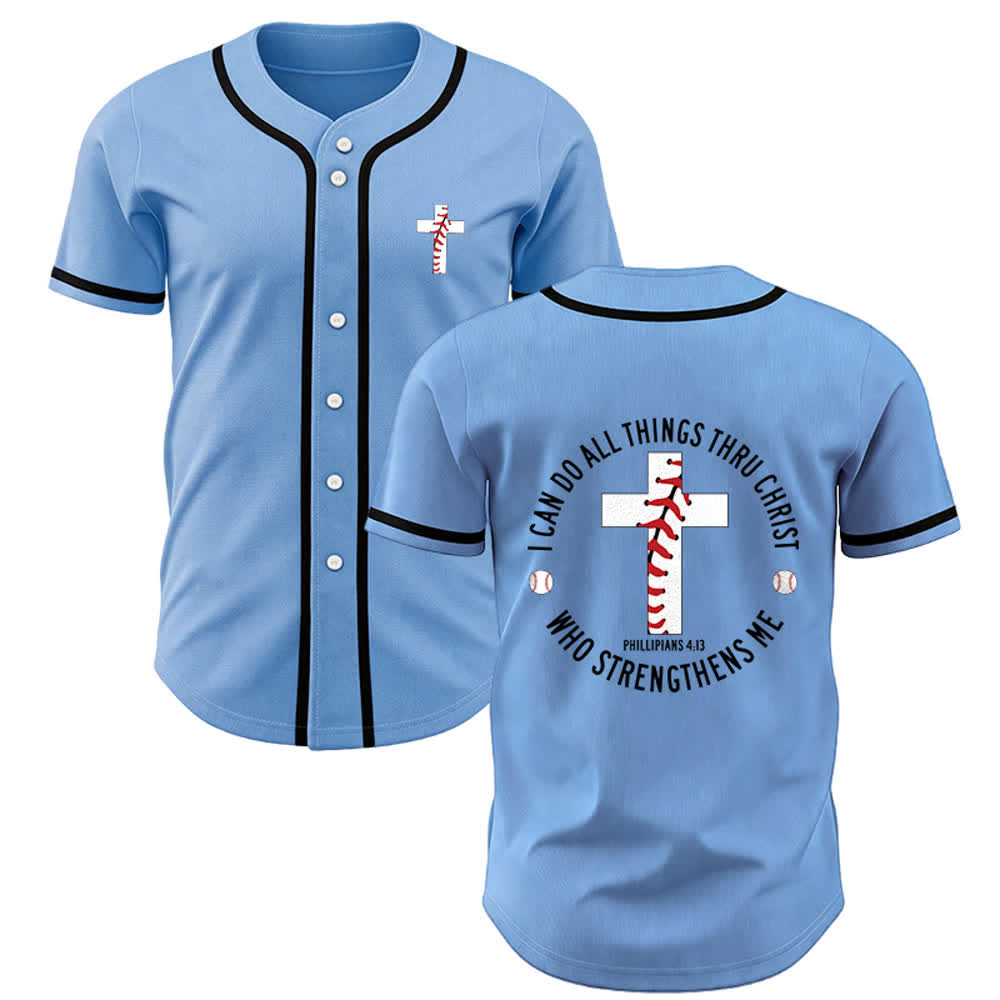 Christianartworkshop Philippians 4:13 I Can Do All Things Unisex Baseball Jersey - Blue - 5XL - image 19