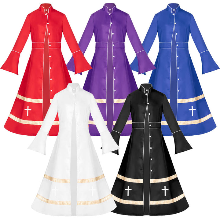 Christianartworkshop Multicolor Flared Sleeves Cassock with Cross Motifs & Ritual Aesthetic - Black - 3XL - image 0