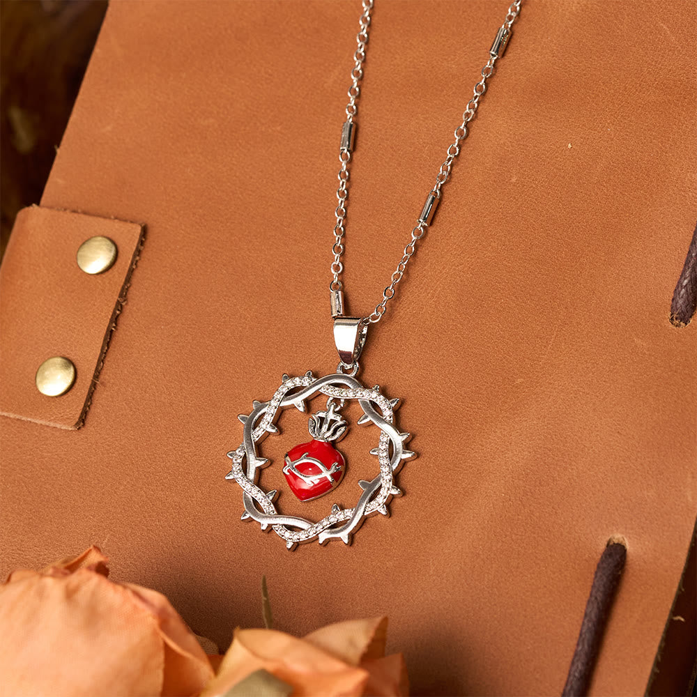 Christianartworkshop Thorn-Wreathed Sacred Heart Dual-Tone Necklace: Emblem of Divine Love - Silver - image 0
