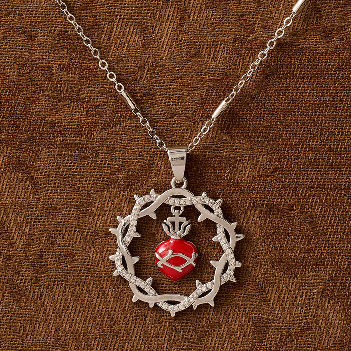 Christianartworkshop Thorn-Wreathed Sacred Heart Dual-Tone Necklace: Emblem of Divine Love - image 5