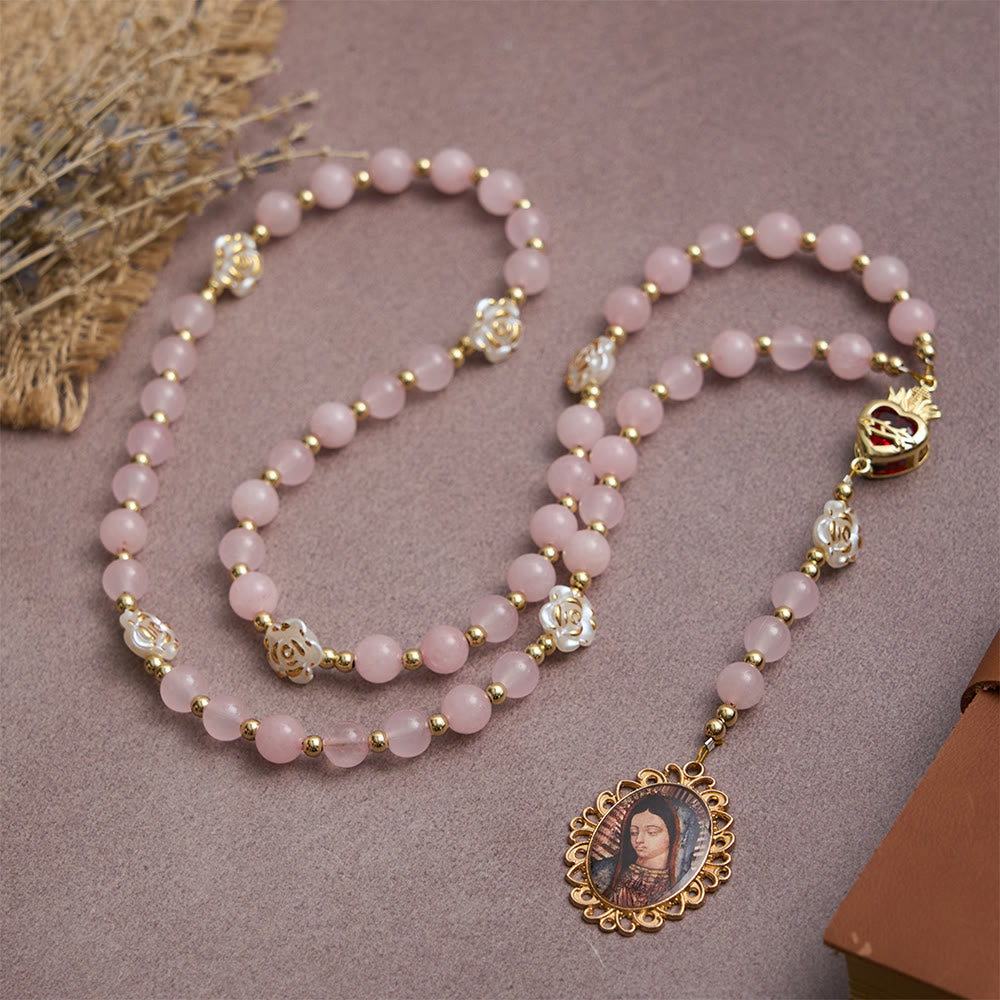 Christianartworkshop Rose Quartz Seven Sorrow Rosary with Sacred Heart: Emblem of Marian Compassion - image 4