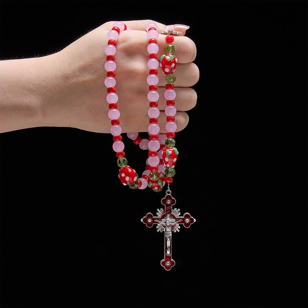 Christianartworkshop Sweet Strawberry Devotion Rosary with Pink Glass Beads & Our Lady Accents - image 1