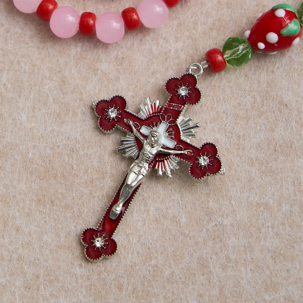 Christianartworkshop Sweet Strawberry Devotion Rosary with Pink Glass Beads & Our Lady Accents - image 8