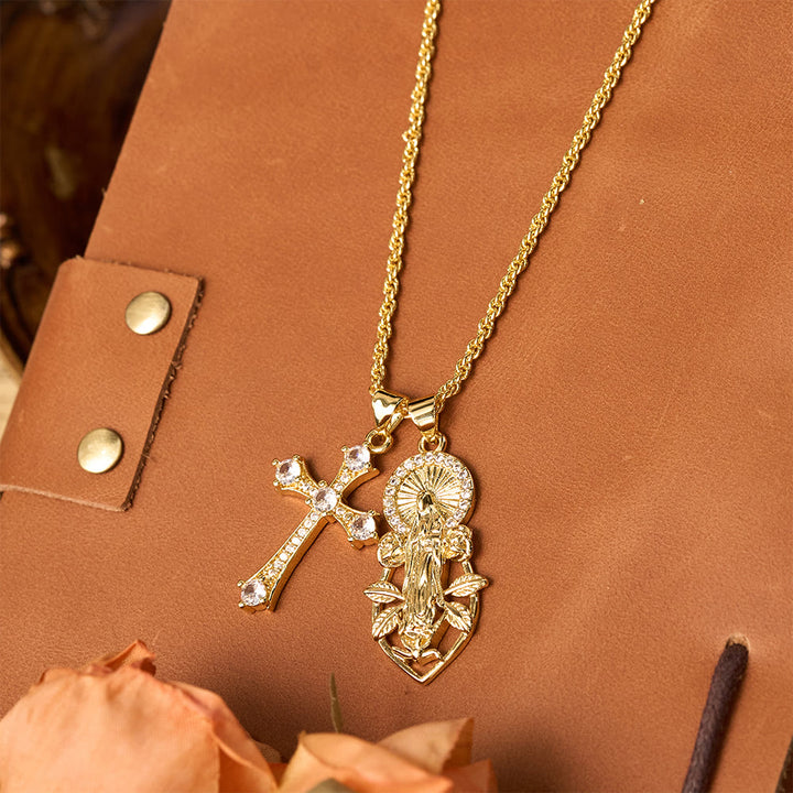 Christianartworkshop Ornate Our Lady & Winged Cross Faith Necklace Set: Emblem of Spiritual Protection - image 7