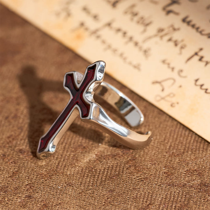 Christianartworkshop Four-Color Enamel Cross Open Ring: Emblem of Faith’s Light - image 5