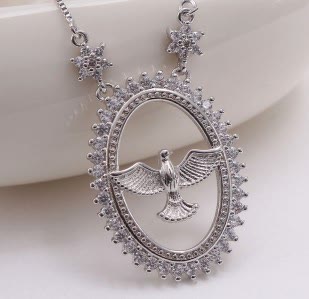 Christianartworkshop Dove Oval CZ Pendant Necklace: Emblem of Divine Peace & Holy Spirit - Silver - image 2