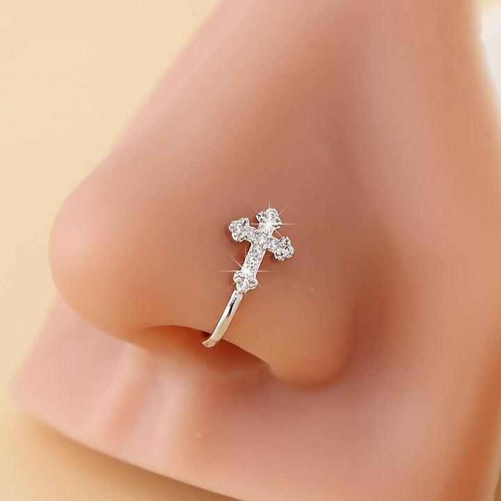 Christianartworkshop Two - Color Sparkling Cross Crystal Nose Ring: Walk in the Path of Sacred Style - Silver - image 0