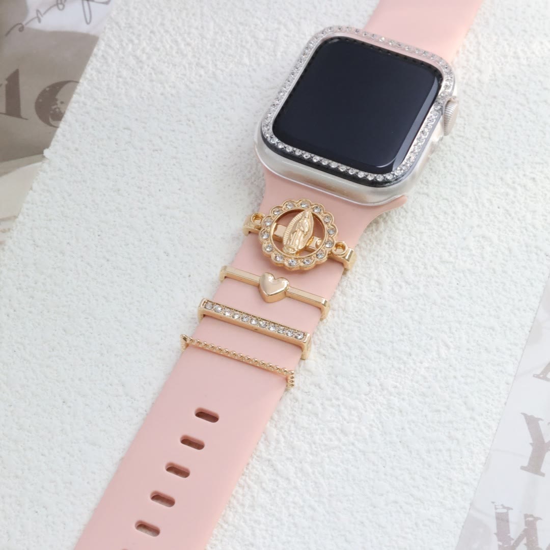 Christianartworkshop Our Lady Zircon iWatch Band Charm Set: Carry the Light of Marian Love - Golden - image 8
