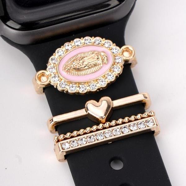 Christianartworkshop Our Lady Zircon iWatch Band Charm Set: Carry the Light of Marian Love - Pink - image 0