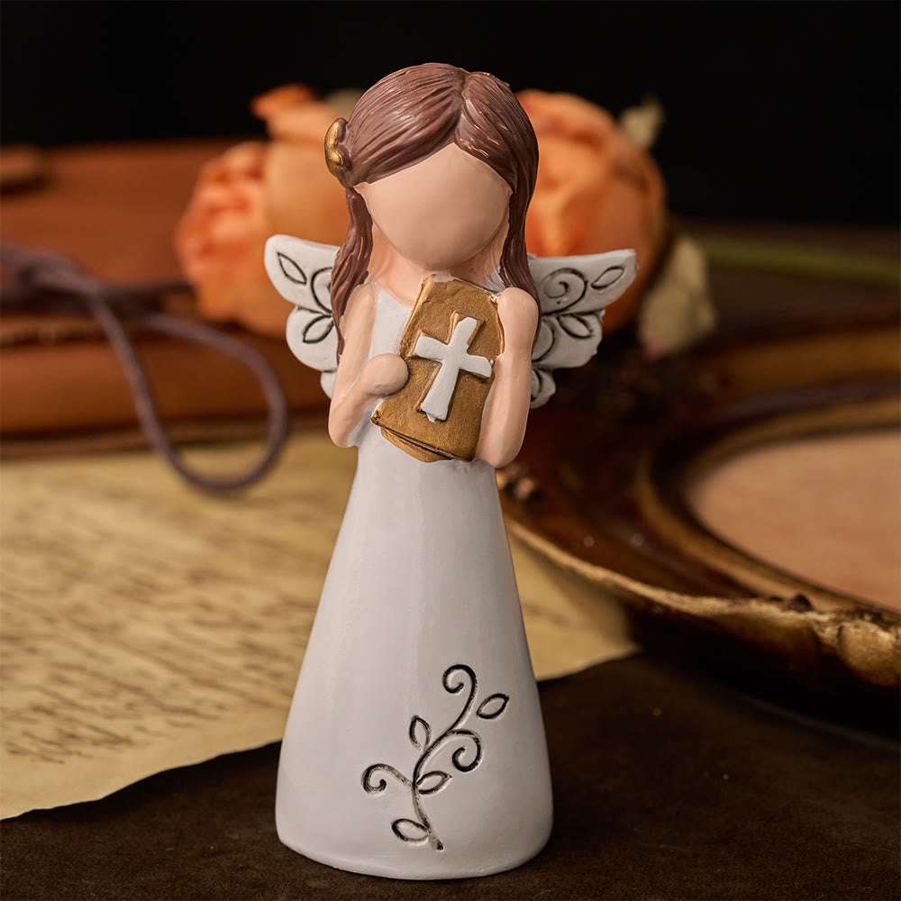 Christianartworkshop Angel with Cross & Prayer Desktop Ornament: Emblem of Devotion, Faith & Heavenly Grace - Biblical Angel - image 1