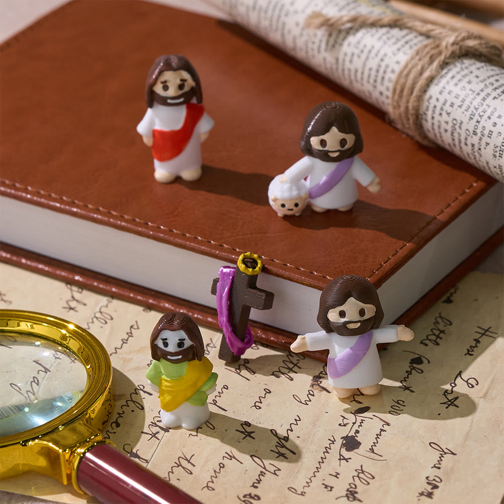 Christianartworkshop Chibi-Style Colored Robe Jesus & Cross Resin Mini Figurine: Sacred Warmth for Daily Devotion - image 0