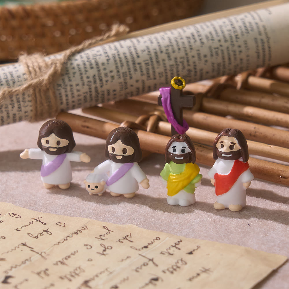 Christianartworkshop Chibi-Style Colored Robe Jesus & Cross Resin Mini Figurine: Sacred Warmth for Daily Devotion - image 1