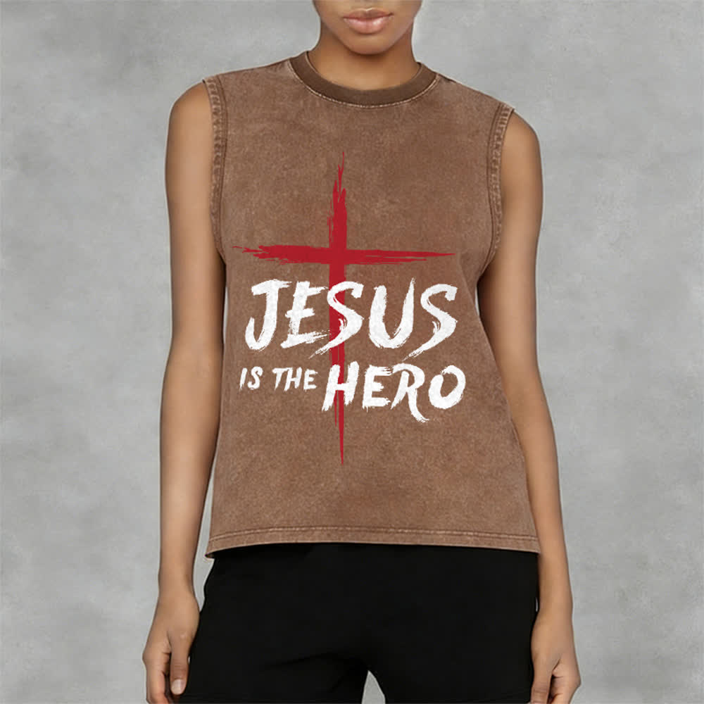 Christianartworkshop Jesus Is The Hero Red Cross Unisex Washed Tank Top - image 11